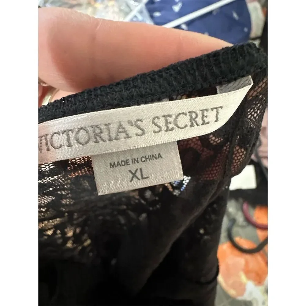 Victoria's Secret Women's Black Lace Chemise Slip XL Fit M Floral Vintage